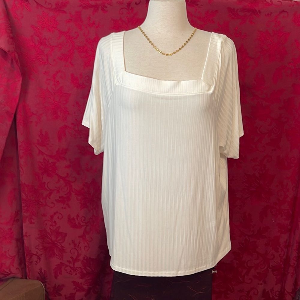 Love, FiRE White Ribbed Square neck‎ Tunic Shirt Women’s Size 3XL